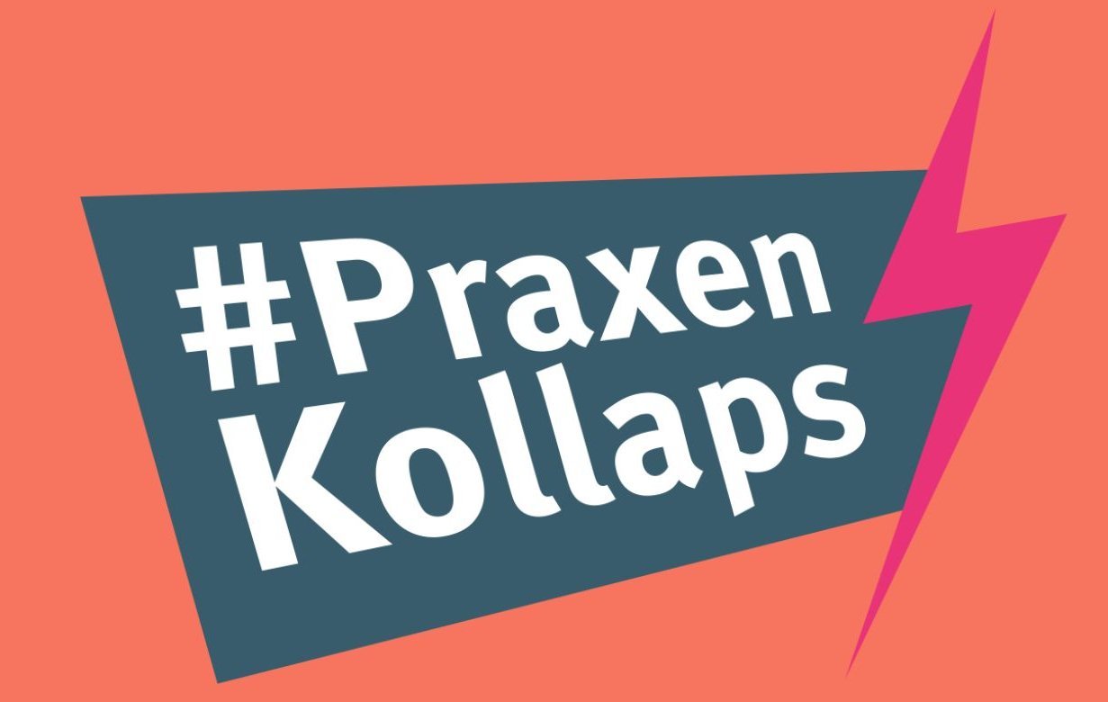 Logo der bundesweiten KV-Kampagne „PraxenKollaps – Praxis weg, Gesundheit weg!“