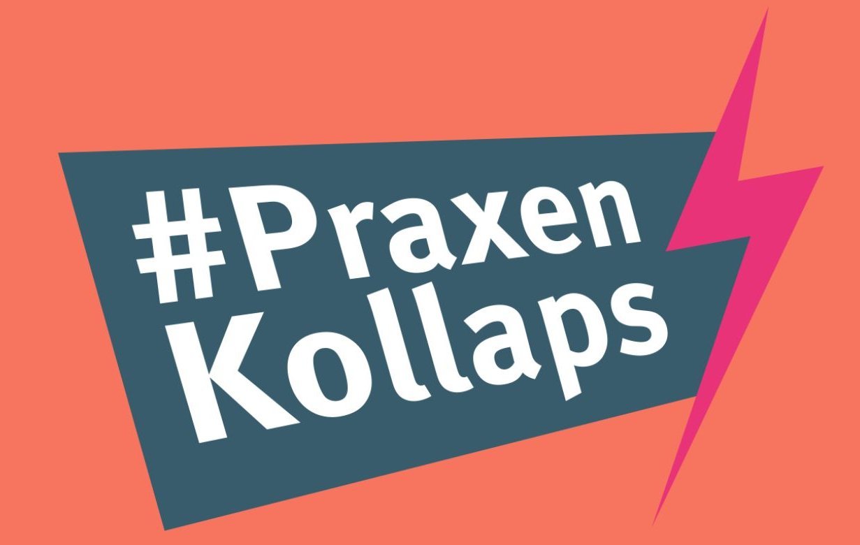 Logo der bundesweiten KV-Kampagne „PraxenKollaps – Praxis weg, Gesundheit weg!“